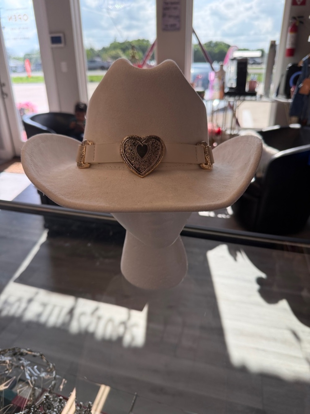 Cream Western Felt Cowboy Hat with Gold Heart Accent